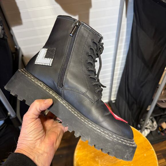 Karl Lagerfeld Paris Lace Up Leather Combat Boots In Dixie Style Size 9 - Picture 3 of 8